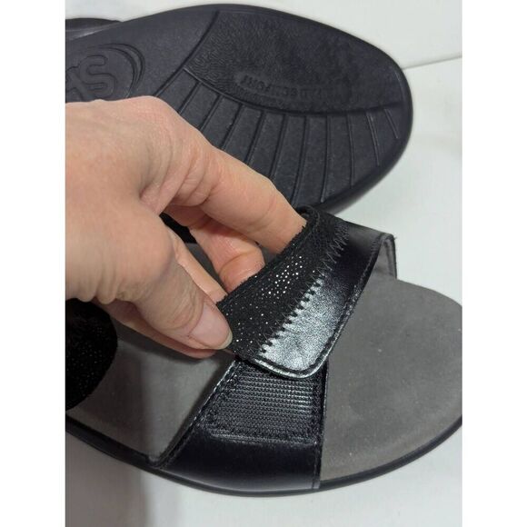SAS Women's Gray & Black Adjustable Leather Strap Comfort Flat Sandal Size 9 - Picture 7 of 8